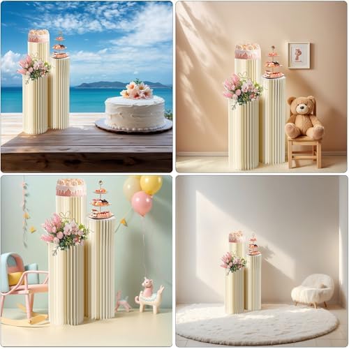 Set of 3 Adjustable Cylinder Pedestal Stands for Party Displays