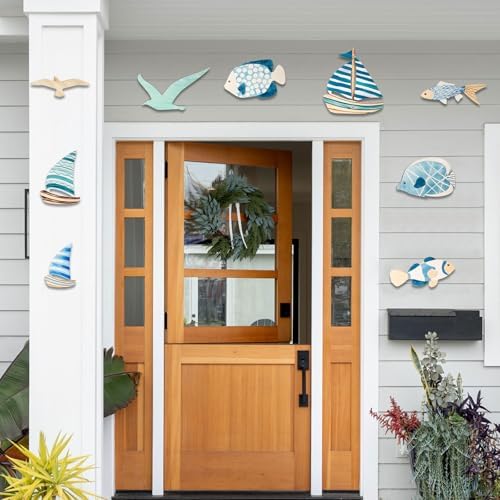 Xisakaca 9pcs Wood Sailboat Wall Decor Set