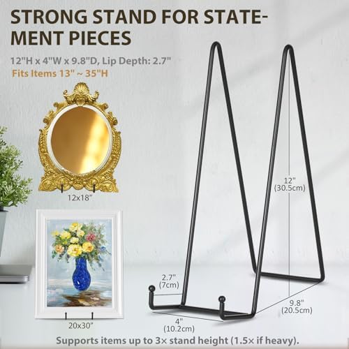 12 Inch Oversized Plate Display Stand - 2 Pack Black Metal Easel