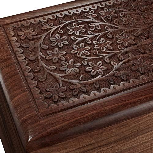 Reminded Rosewood Hand-Carved Floral Urn Box - Medium