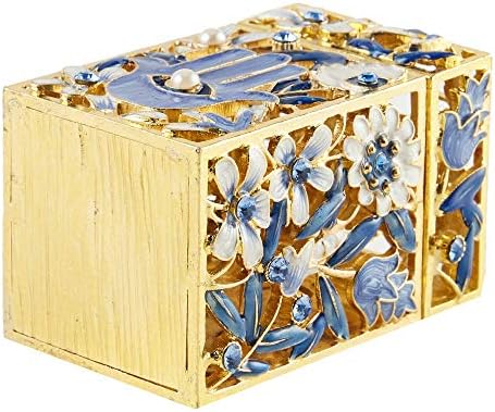 Matashi Hand Painted Enamel Tzedakah Box with Crystals and Gold Accents