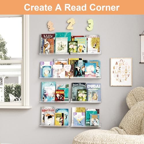 Upsimples 16 Pack Clear Acrylic Floating Shelves for Wall Storage
