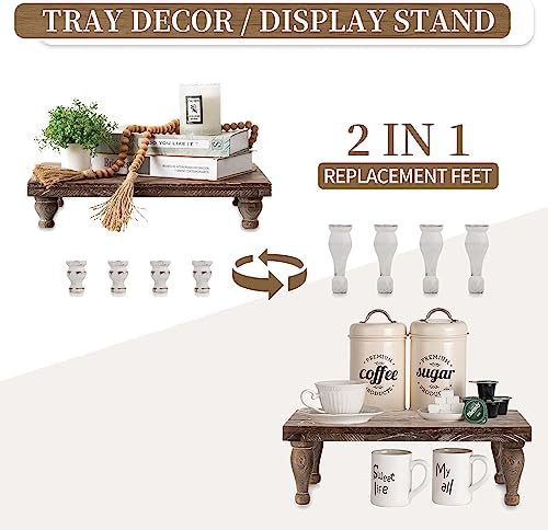 Hanobe Wooden Riser Decorative Tray with Farmhouse Style