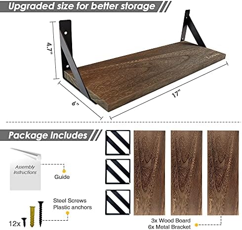 Rustic Floating Shelves Set of 3 17 Inch Natural Wood Wall Shelves