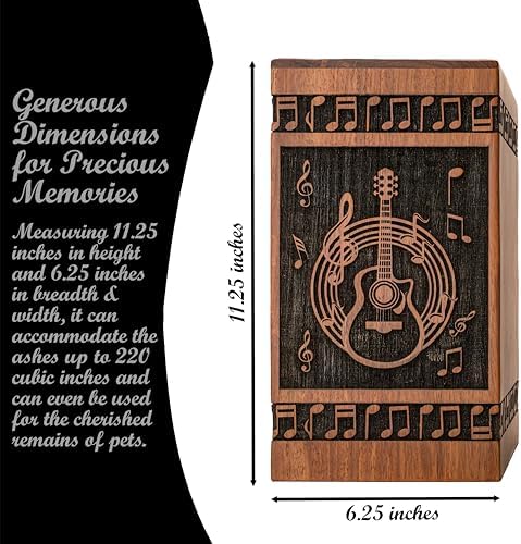 Handcrafted Wooden Urn for Human Ashes - Black Large Guitar Style