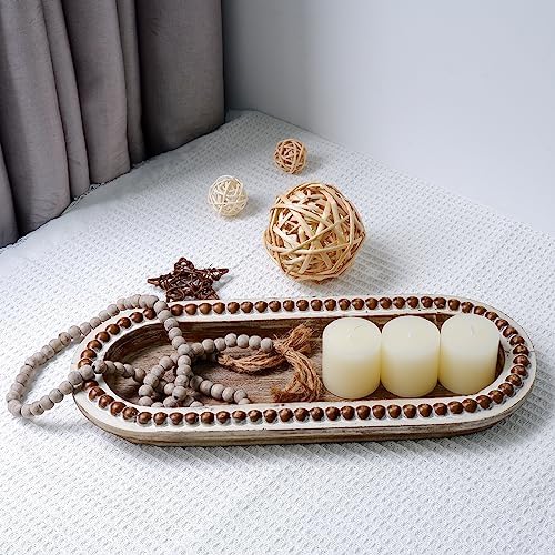 TOOLTENG Wood Beaded Serving Tray for Home Decor