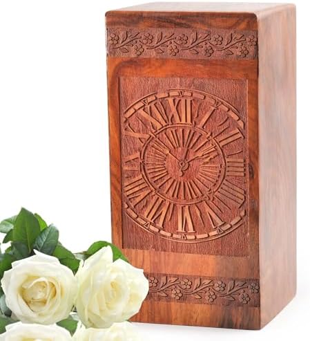 Handcrafted Wooden Urn with Clock Design 1125 Inch