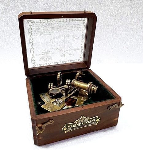 Antique Brass Sextant with Wooden Box