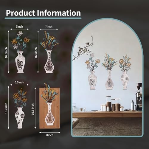 3pk Metal Wall Art Decor with Wooden Board