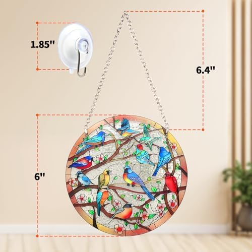Stained Glass Window Hanging Suncatcher 6 Inch Birds on Branch