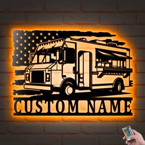 Custom Fast Food Truck US Flag Metal Wall Art Sign Without Lights