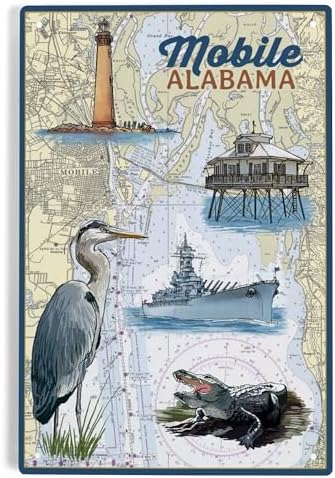 Lantern Press 6x9 Metal Sign Mobile Alabama Nautical Chart