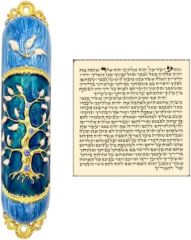 Talisman4u Enamel Mezuzah Case with Gold Plated Crystals and Tree of Life Design