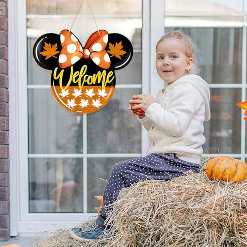 Fall Door Welcome Mouse Sign with Maple Leaves
