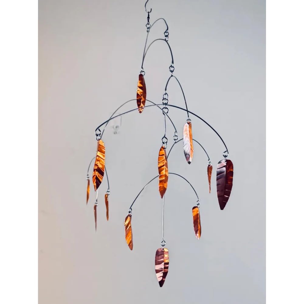 Modern Hammered Copper Leaf Hanging Mobile