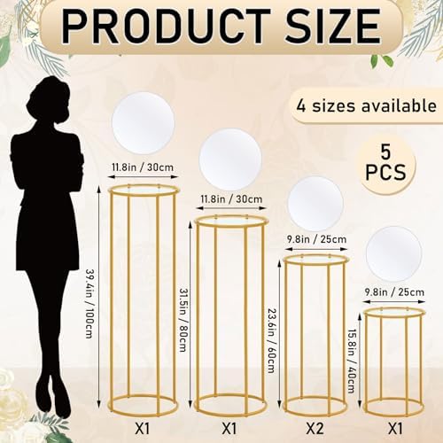 Hicarer 5 Pcs Gold Metal Cylinder Pedestal Stands