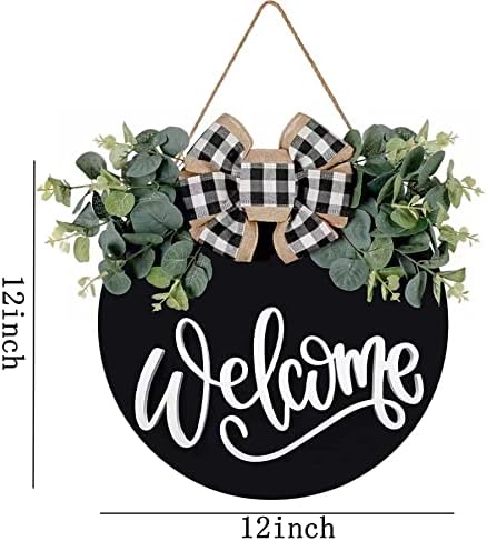 YiLOUR Welcome Sign Front Door Wreath Wall Decor Black