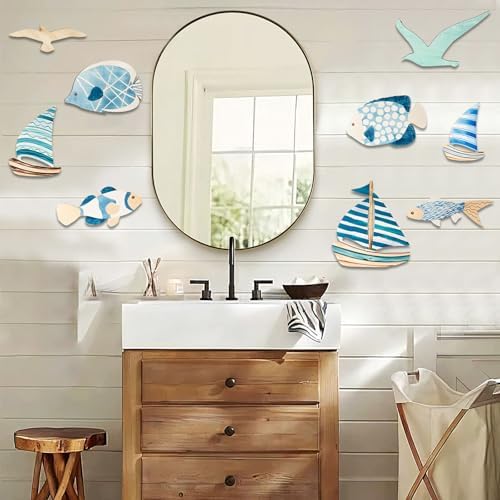 Xisakaca 9pcs Wood Sailboat Wall Decor Set