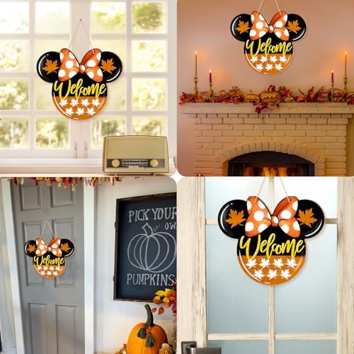 Fall Door Welcome Mouse Sign with Maple Leaves