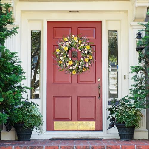 Sggvecsy 22 Inch Daisy Lavender Wreath Decor