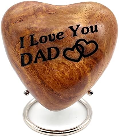 Wooden Heart Keepsake Urn for Dad - Mini Cremation Urn with Engraved Stand