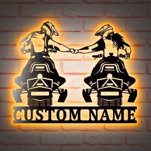 Custom Name Sign Dad and Mom Snowmobile Metal Wall Art With LED Lights