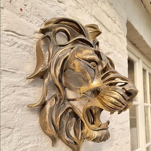 Large Gold Resin Lion Head Wall Sculpture