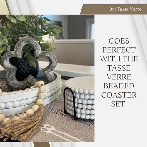 Tasse Verre White Beaded Decorative Tray Set 2-Pack