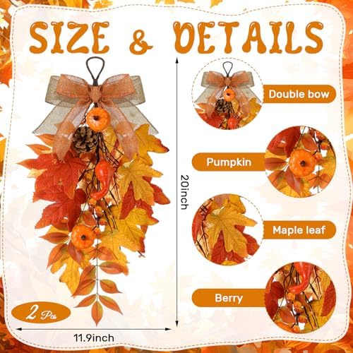 Shihanee 2 Pack Teardrop Fall Swags 20 Inch Artificial Decor