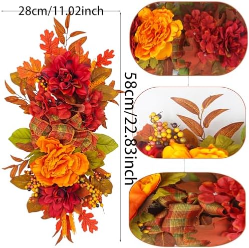 Artificial Peony Fall Decor Swag with Maple Leaves