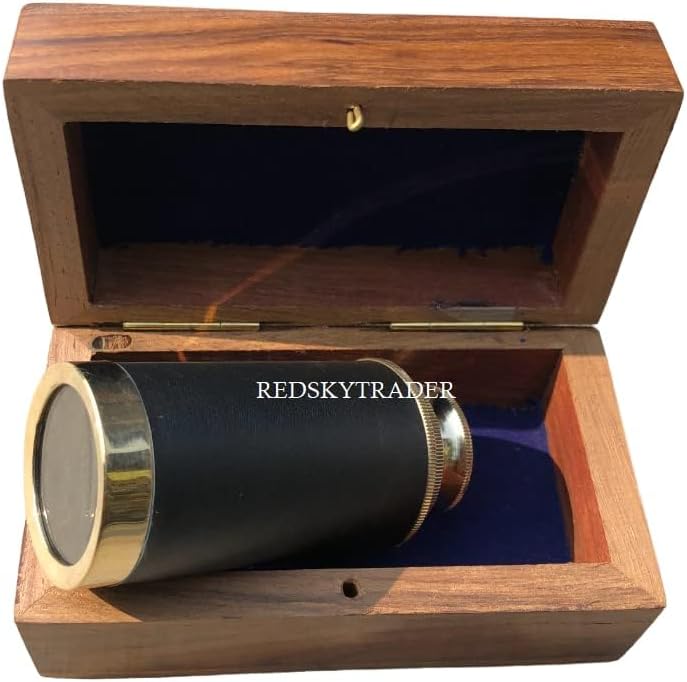 6 Handheld Brass Telescope with Wooden Box Pirate Navigation Mini Spyglass Collapsible