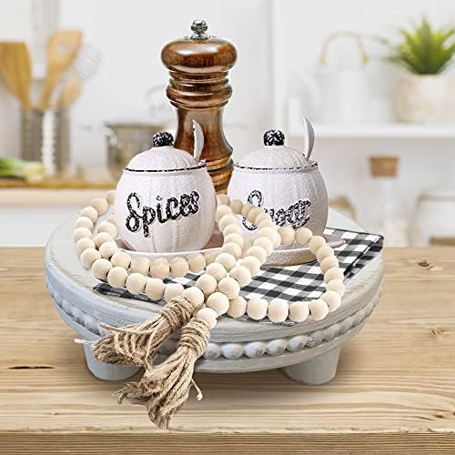 Farmhouse Beaded Wood Pedestal Tray Decor 76 Inch White