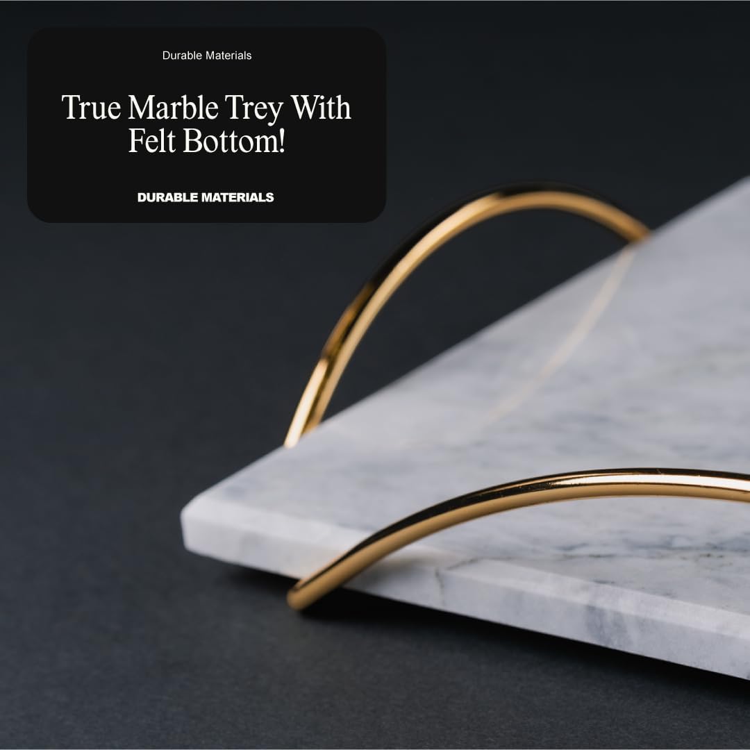 Stylish Marble Serving Tray with Gold Handles