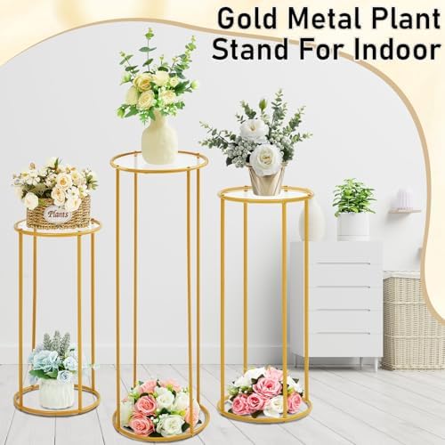 Hicarer 5 Pcs Gold Metal Cylinder Pedestal Stands
