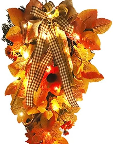 22 Inch Artificial Fall Teardrop Swag with String Light