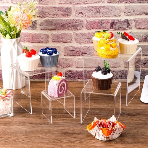 8 Pcs Square Acrylic Display Risers for Jewelry and Gift Displays
