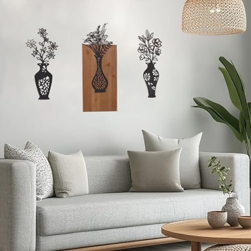 3pk Metal Wall Art Decor with Wooden Board
