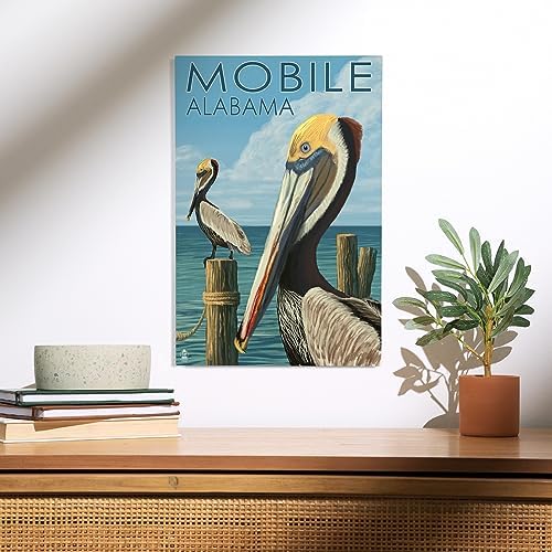 Lantern Press 12x18 Inch Premium Wood Sign Brown Pelican Mobile Alabama