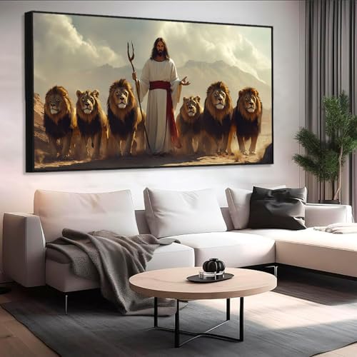 Jesus The Lion of Judah Canvas Wall Art with Gold Frame