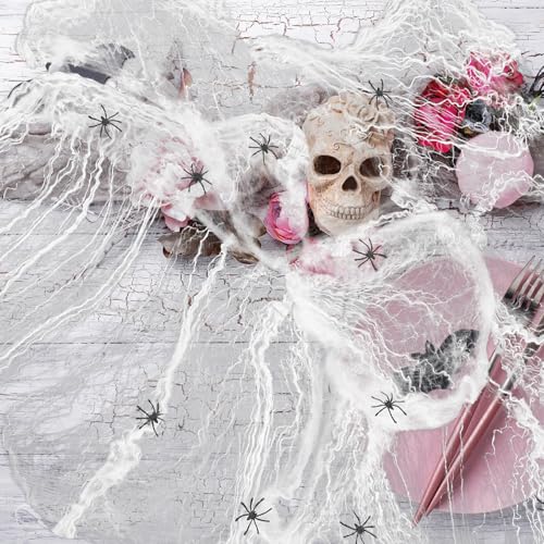 CIMAXIC 4 Pack Fake Spider Webs for Halloween