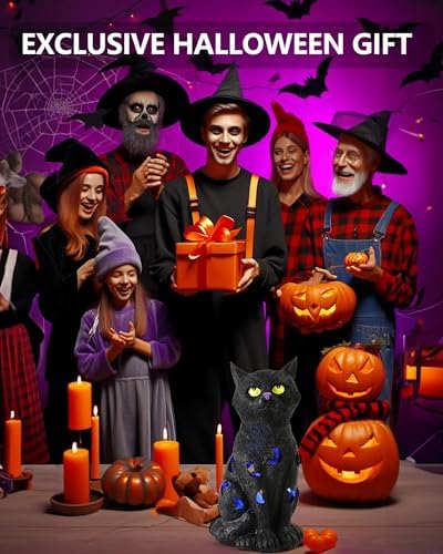 Black Cat Halloween Decor with LED Lights