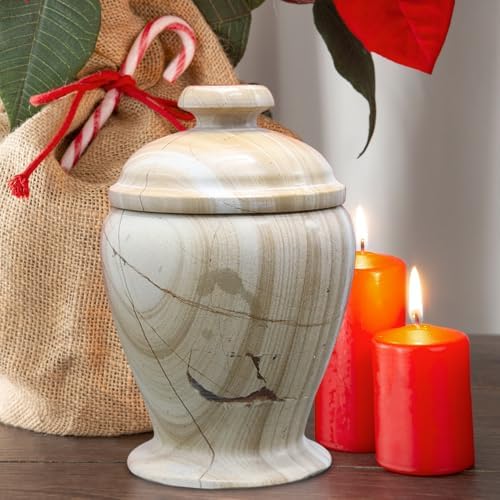Elegant Marble Cremation Urn with Teak Finish