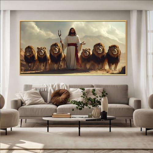 Jesus The Lion of Judah Canvas Wall Art with Gold Frame