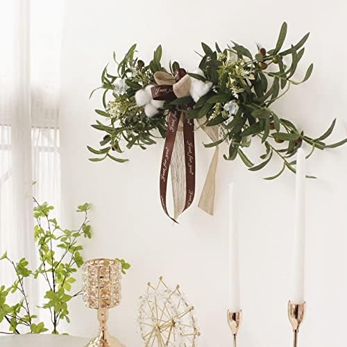 Artificial Olive Swag with Cotton and Ribbon Bow