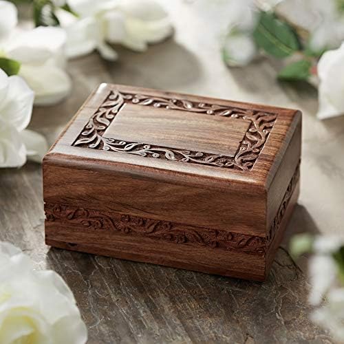 Reminded Rosewood Hand-Carved Floral Urn Box - Medium