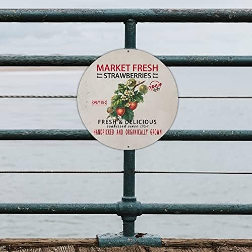 Market Fresh Strawberries Round Metal Tin Sign Decor