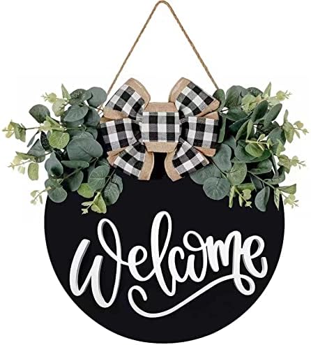 YiLOUR Welcome Sign Front Door Wreath Wall Decor Black