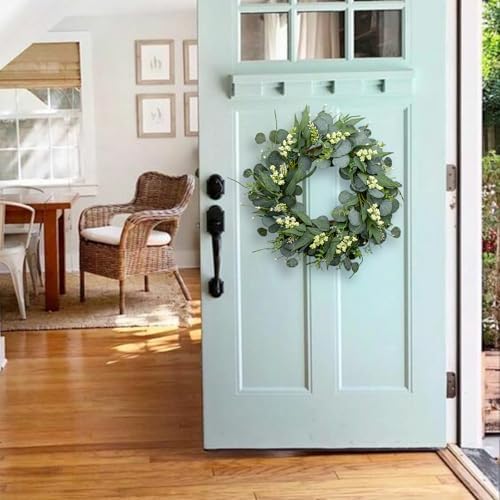 MagicWreath 22 Inch Artificial Green Eucalyptus Wreath with White Berries