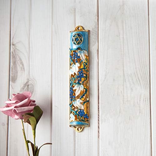 Matashi 6 Inch Hand Painted Mezuzah with Gold and Crystal Accents