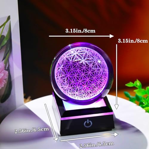 3D Flower of Life Crystal Ball with LED Base